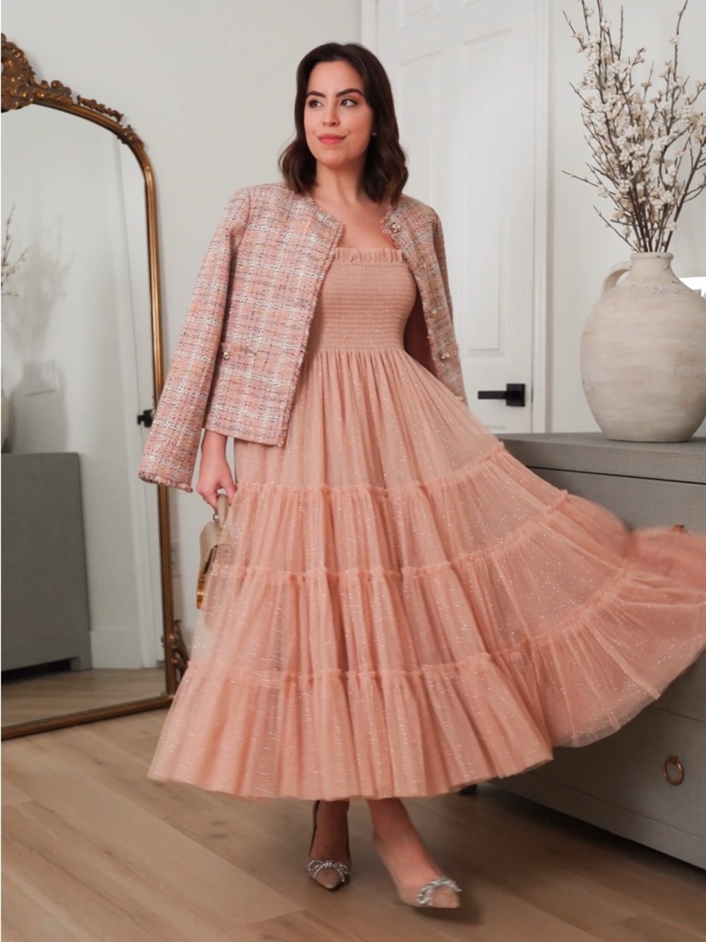NWT Hill House Collector’s Edition Ellie Nap Midi Maxi Dress Blush Glitter Tulle - Picture 6 of 13